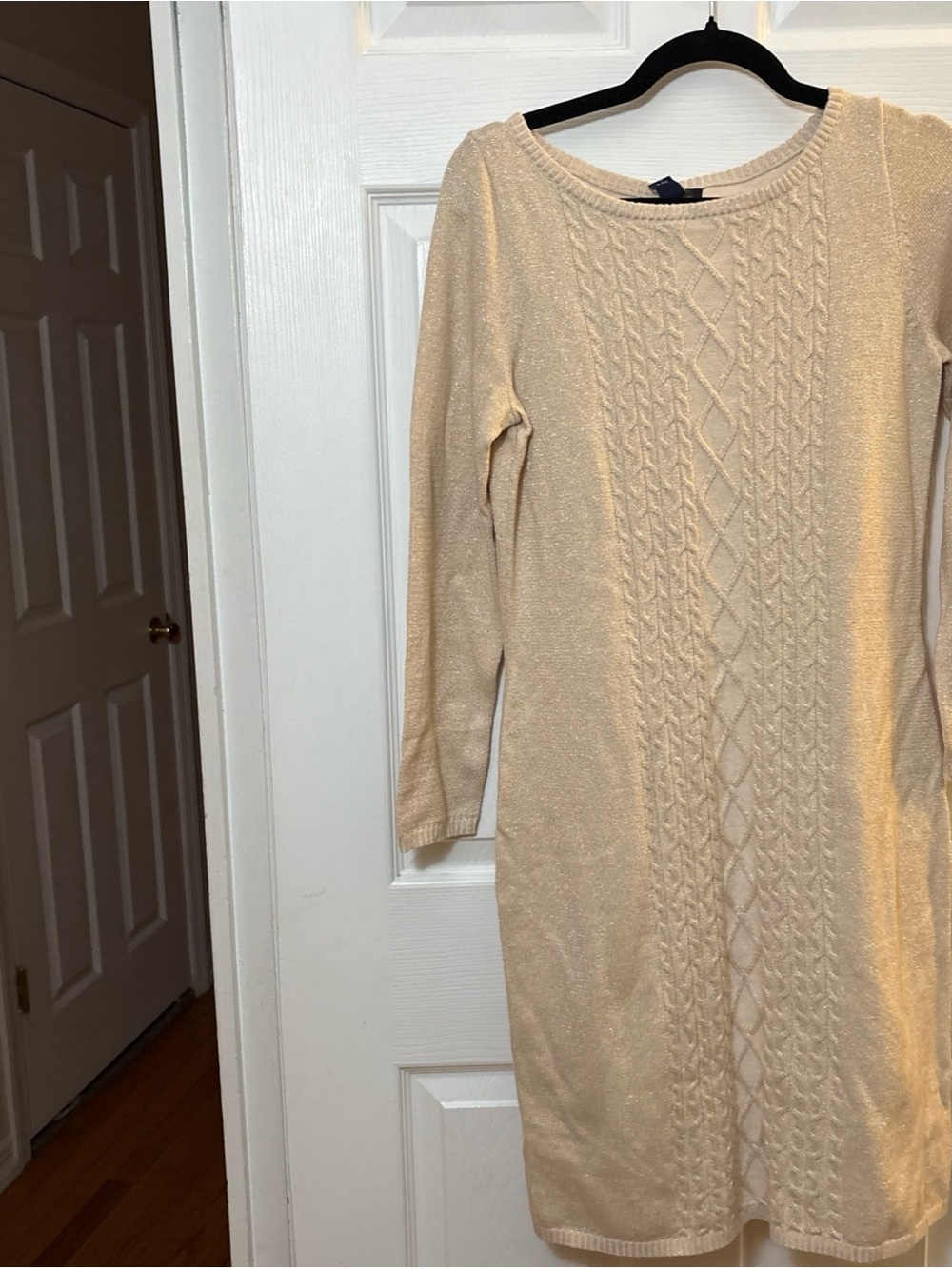 Chaps Cream Cable Knit Dress with Metallic Thread